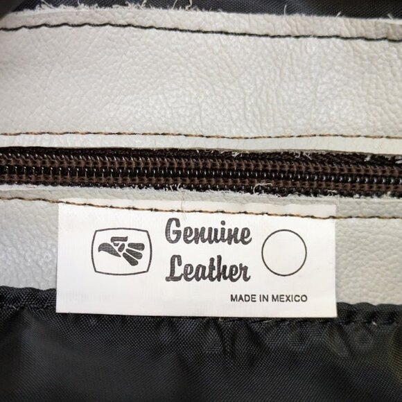 Block Fringe Genuine Leather Boho Crossbody Sling Bag - Brown and Gray Color - Picture 7 of 9